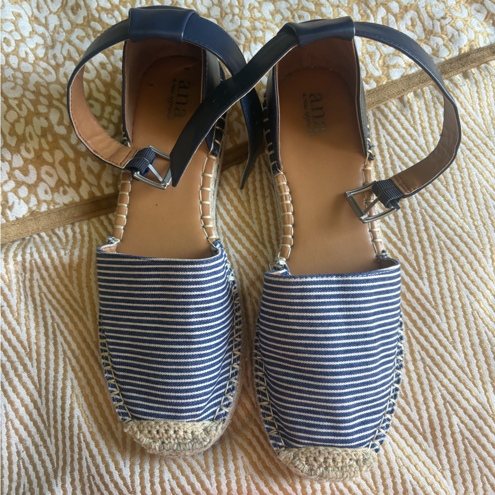a.n.a Navy and White Striped Espadrille Sandals